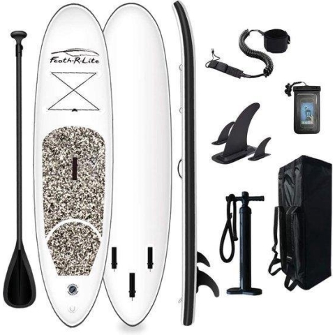 Funwater Feath-R-Lite SUP board - Zwart - Opblaasbaar - Ideaal beginnersboard - Compleet pakket - Verkrijgbaar in 5 kleuren