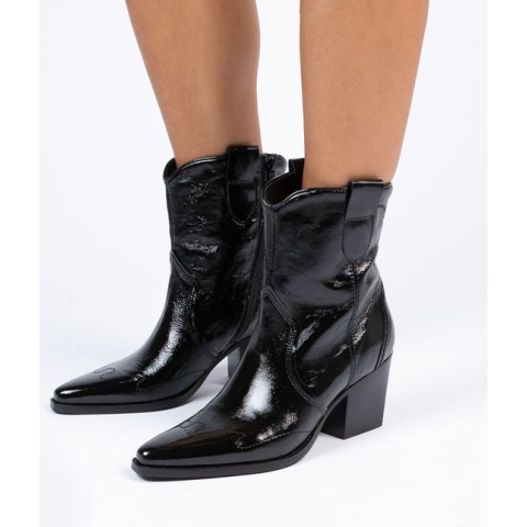 Manfield - Dames - Zwarte lakleren cowboy laarzen - Maat 42