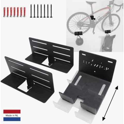 Flowter® Trapper Hanger met Wieldragers+ - Fiets ophangsysteem aan het pedaal - Horizontale fiets ophangbeugel - Universele fiets muurbeugel - Fietsbeugel met haakje voor accessoires en ruimte voor een fietsslot