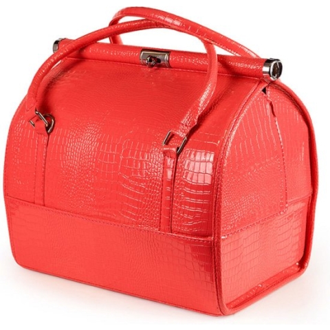 Rode Make Up Tas incl. Schouderband van Eco Leer | Permanente Make Up Koffer, Beautycase, Make Up Organizer, Beautysalon, PMU Koffer, Tattoo Tas, Toilettas, Schoonheidsspecialiste, Beauty Koffer, Visagie Kappers Trolley, Cosmetica Tas, Nagelstyliste,