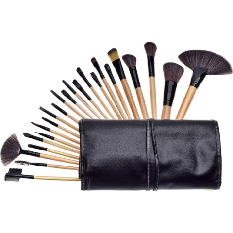 Afunti Make-up-kwastenset, 24 stuks, professionele make-up-borstelset, cosmetische borstel, foundation, gezichtskwast, oogborstel met PU-lederen