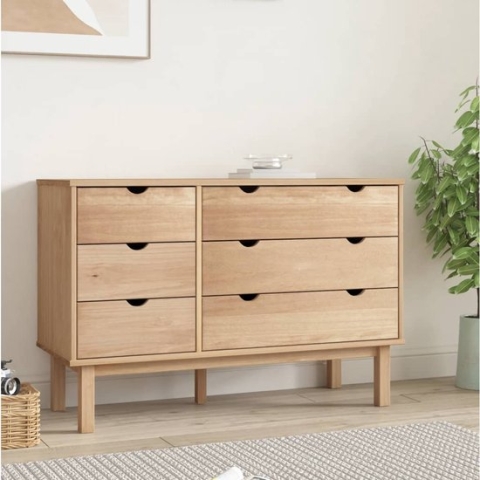 The Living Store OTTA houten ladekast - 111x42x73.5 cm - massief grenenhout - 6 lades
