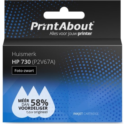 PrintAbout huismerk Inktcartridge 730 (P2V67A) Foto-zwart geschikt voor HP