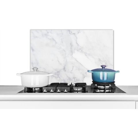 Spatscherm Keuken - Kookplaat Achterwand - Spatwand Fornuis - 60x40 cm - Marmer - Wit - Grijs - Luxe - Marmerlook - Steen - Aluminium - Wanddecoratie - Muurbeschermer - Hittebestendig