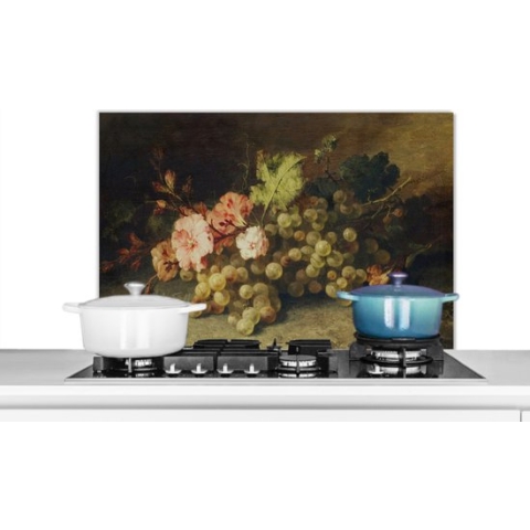 Spatscherm keuken - Stilleven - Bloemen - Fruit - Vintage - Schilderij - Keuken achterwand - Spatwand fornuis - Spatwand - 90x60 cm - Wanddecoratie