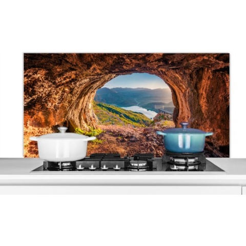 Spatscherm keuken - Spatwand - Uitzicht - Bergen - Landschap - Keuken - Keuken decoratie - 120x60 cm - Spatscherm - Muurbeschermer