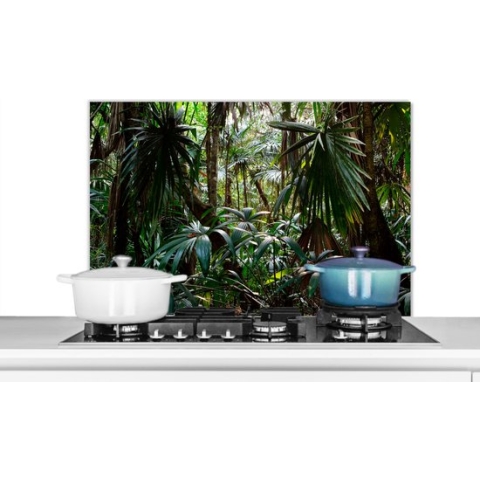 Spatscherm Keuken - Kookplaat Achterwand - Spatwand Fornuis - 90x60 cm - Planten in regenwoud - Aluminium - Wanddecoratie - Muurbeschermer - Hittebestendig