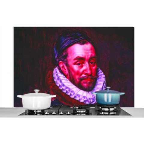 Spatscherm Keuken - Kookplaat Achterwand - Spatwand Fornuis - 120x80 cm - Willem van Oranje - Adriaen Thomasz - Rood - Aluminium - Wanddecoratie - Muurbeschermer - Hittebestendig