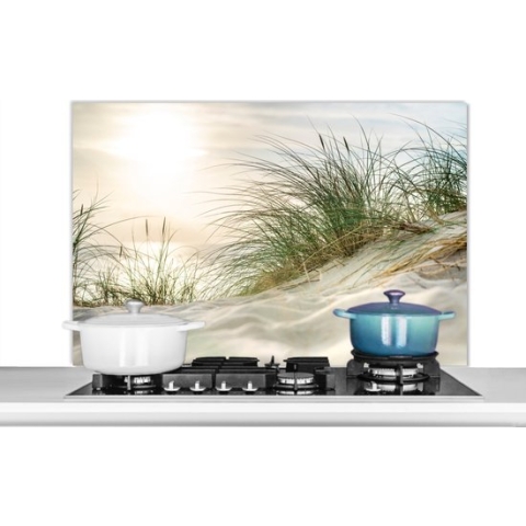 Spatscherm keuken 100x65 cm - Kookplaat achterwand - Strand duinen - Muurbeschermer hittebestendig - Spatwand fornuis - Hoogwaardig aluminium - Keukenaccessoires natuur