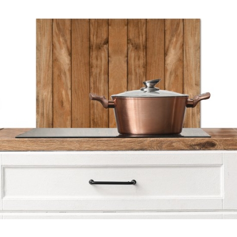 Spatscherm keuken 70x50 cm - Kookplaat achterwand - Retro - Hout - Planken - Muurbeschermer houtlook hittebestendig - Spatwand fornuis - Hoogwaardig aluminium - Aanrecht decoratie