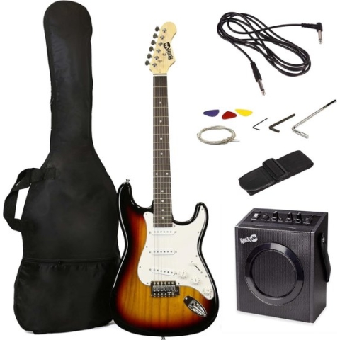 Elektrische Gitaar Met Versterker - Elektrische Gitaar Set Met Gitaarsnaren, Gitaarriem, Gitaartas en Gitaarkabel - Elektrische Gitaar Volwassenen - Bruin