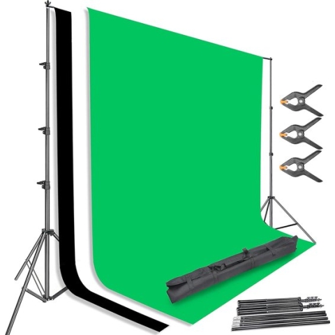 Creëer Perfecte Beelden met het 2.6m x 3m Achtergrond Ondersteuningssysteem - Compleet met 3 Kleuren 1.8m x 3m Achtergrond voor Productfotografie, Portretten en Video-opnames!