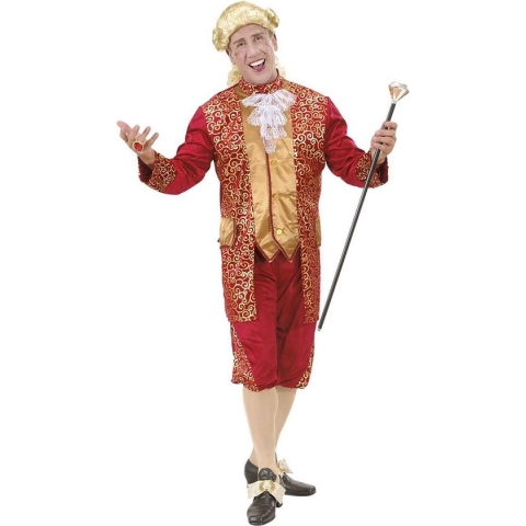 Widmann - Middeleeuwen & Renaissance Kostuum - Markies Fluweel Bordeaux Rood Beethoven Kostuum Man - Rood, Goud - Medium - Carnavalskleding - Verkleedkleding