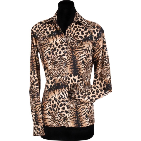 Blouse Tigerqueen - Dames Blouse - Extreem Fout - Met Pailletten - Jaren 80/90 - Bruin - Maat M