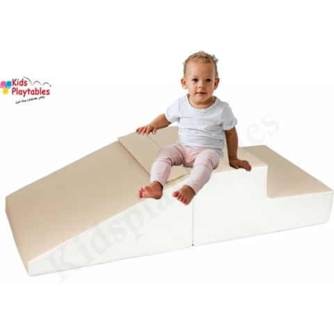 Zachte Soft Play Foam Blokken 2-delige set glijbaan Creme-Wit | grote speelblokken | motoriek baby speelgoed | foamblokken | reuze bouwblokken | Soft play peuter speelgoed | schuimblokken