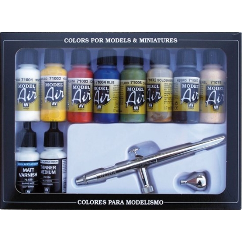 Vallejo 71167 Basic Model Air Color -10x17ml Acryl with Airbrush Verf set
