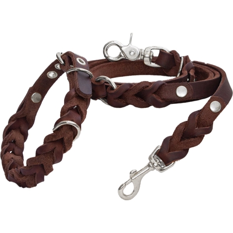 If A Dog Could Choose ELLA - Hondenriem met Halsband Set - 2 Meter Leiband in Leer - Bruin - S 28-34cm