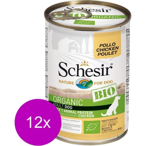 Schesir Hond Bio Blik Paté 400 g - Hondenvoer - 12 x Kip - NL-BIO-01