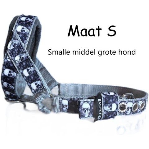 Gentle leader - Licht grijs - Skull - Maat S - Gevoerd - Antitrek hoofdhalster hond - Halster hond - Anti trek hond