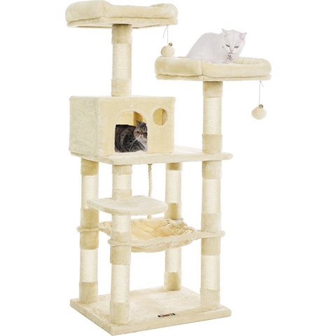 Krabpaal - Krabpaal voor katten - Kattenmand - Kattenhuis - Kattenmeubel - 55 x 45 x 143 cm - Beige