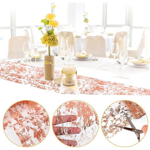 2 stuks tafelloper, rol, roségoud, glanzend, tule decoratieve stof, tafelband, tule band van organza, kersttafelloper, polyester, tafeldecoratie voor feest, bruiloft, Kerstmis, communie, feestviering enz. 28 cm x 10 m
