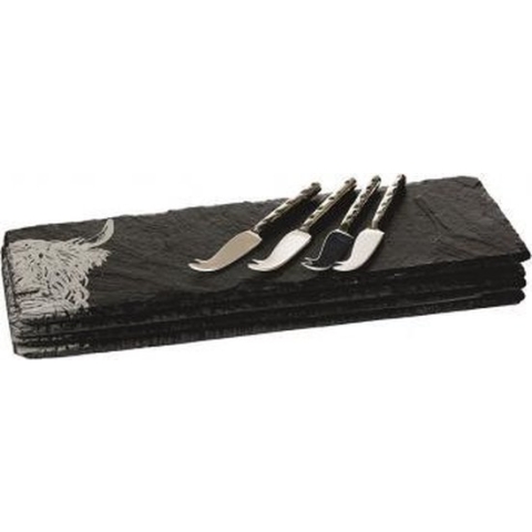 Just Slate Company Kaasplankjes Schotse Hooglander met mesjes - Leisteen - Duurzaam geproduceerd in Schotland
