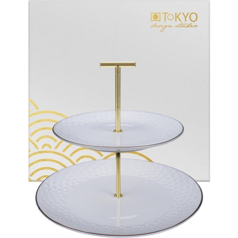 Tokyo Design Studio Nippon White Etagère - 2-laags - wit met goud