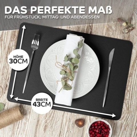 Loco Bird Precious Placemats gemaakt van PU-Leer - Set van 4 Tweekleurig zwart/zwart - Placemat afveegbaar 43x30cm lederlook - afwasbare placemats imitatieleer - placemats