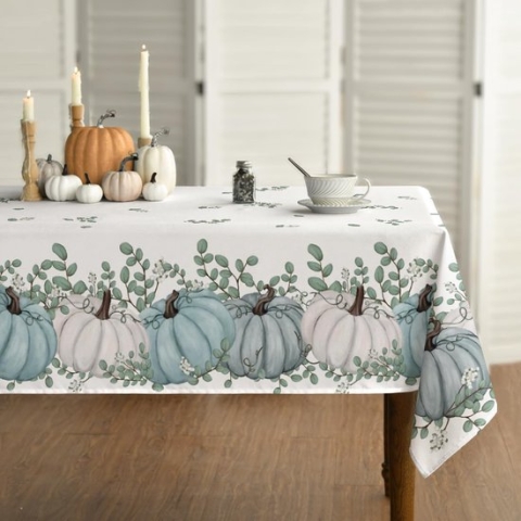 Herfst tafellinnen, 130 x 220 cm, oogstfeest, blauwe pompoen, geruit tafelkleed voor feest, picknick, diner, decoratie