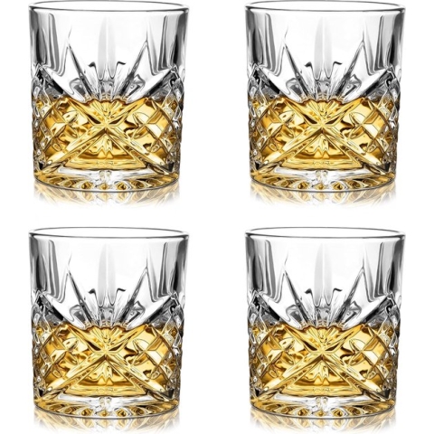 Whiskyglazen, set van 4, loodvrije kristalglazen als waterglazen en longdrinkglazen, Gin glazen, set van 295 ml, hoogwaardig en uniek, perfect serve