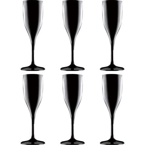 Set van 12x champagneglazen/prosecco flutes zwart 150 ml onbreekbaar kunststof - herbruikbaar - Champagneglazen