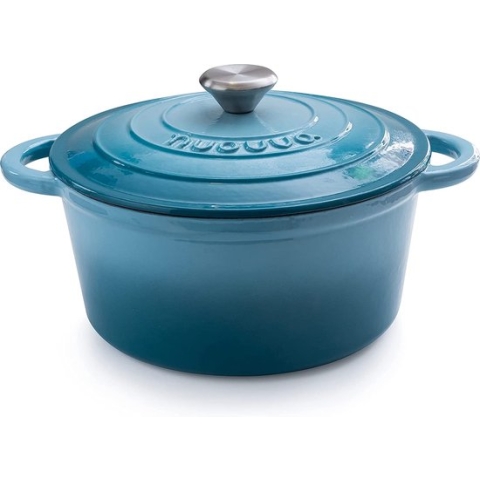 Nuovva Gietijzeren Braadpan antiaanbaklaag met deksel - Sudderpan Blauw - Rond - Ø24 cm - 4,7 liter - 100% PFAS & PFOA vrij - Geschikt voor alle warmtebronnen - Elektrisch - Gas - Halogeen - Inductie – Keramisch
