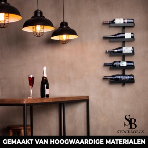Wijnrek - Wijnrek zwart - Wijnrek hangend - 5 Flessen - Zwart - Staal
