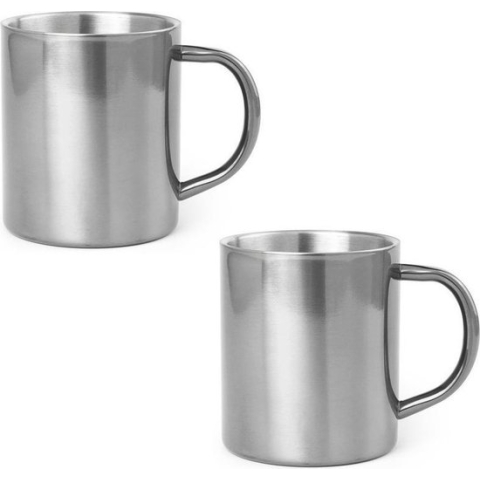 12x Drinkbeker/mok zilver 280 ml - Rvs - Zilveren mokken/bekers voor onbijt en lunch