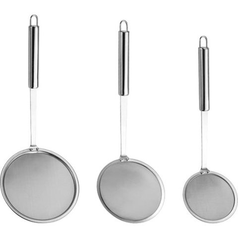 3 Stuks Hoogwaardige Roestvrijstalen Zeef, Roestvrijstalen Lepel Filter Set, Fijne Zeef van Roestvrij Staal, Schuim Lepel Filter Set, Roestvrijstalen Keukenzeef, Fijne Zeef, 3 Maten, voor