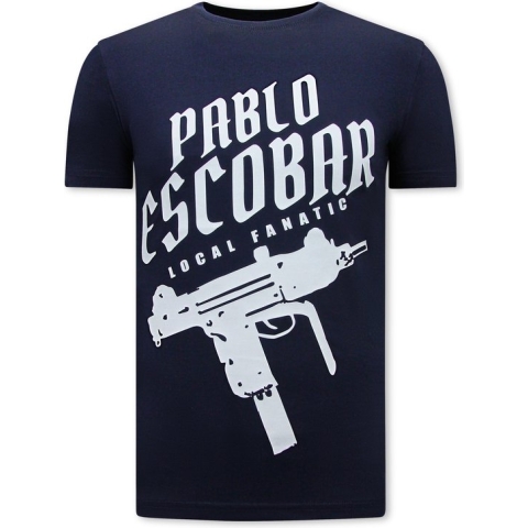 Pablo Escobar Uzi Print Heren T-shirt - Navy