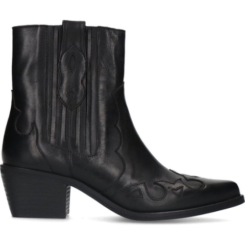 Manfield - Dames - Zwarte leren cowboy laarzen - Maat 37