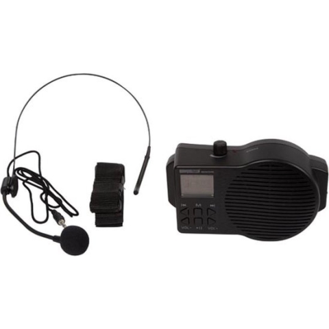 HQ-Power Draagbare stemversterker, met headset en draagriem, met USB-SD en FM-radio, 5 W, zwart
