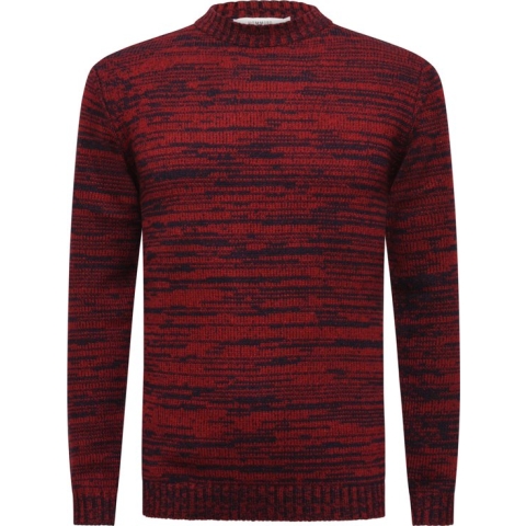Hommard Crew Crew Neck Sweater, Chaux, Large, Red Navy Melange, Heavy Jersey Knitted, Cashmere, Wol, Yak, Warme Trui, Luxury, Dikke Trui, Heren, Dames, Unisex