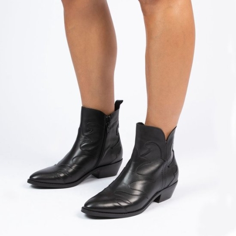 Manfield - Dames - Zwarte leren cowboy laarzen - Maat 37