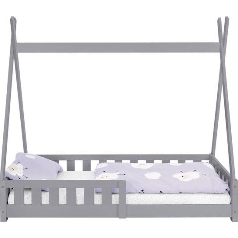 Kinderbed met uitvalbeveiliging en lattenbodem 80x160 cm Lichtgrijs grenen hout ML-Design