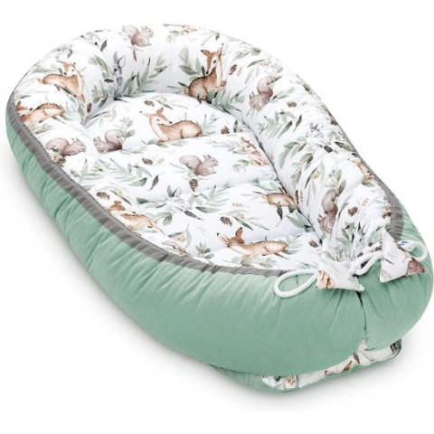Babynestje met draaggreep, veilig en comfortabel babycocon voor pasgeborenen, handgemaakt, nestje voor baby's, gemaakt van 100% katoen, warm babynestje voor pasgeborenen, groene groef met fluweel