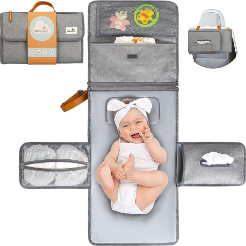 Draagbaar en opvouwbaar aankleedkussen XL, draagbaar aankleedkussen voor baby's, waterdicht, met 6 zakken, voor luiers of voor babytas, origineel cadeau voor pasgeborenen