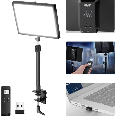 Neewer® - GL25B Key Light LED Streaming Light met Bediening 2.4G PC/Mac & APP, 25W, 1400 Lumen, 2900K-7000K, Zeer Stil, Videolamp voor Webcam, met Tafelhouder, Afstandsbediening en USB Zender