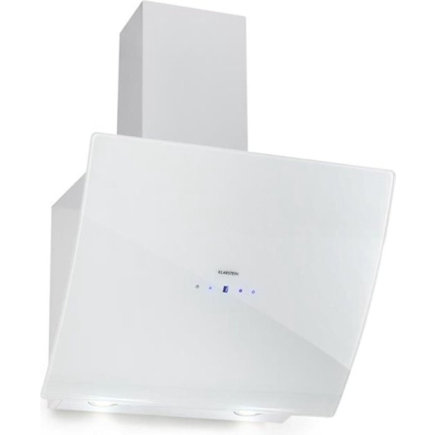 Klarstein Annabelle 60 Afzuigkap - Hoofdvrij - Wandmontage - Vermogencapaciteit: 595 M³/H - Touch Armatuur - LED-Display - Front Van Wit Veiligheidsglas - 2 X 2 W LED-Lampjes - Aluminium Vetfilter - 2-Delige Schoorsteen 40 - 75 Cm Hoogte