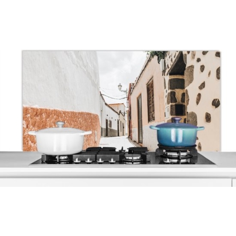 Spatscherm Keuken - Kookplaat Achterwand - Spatwand Fornuis - 120x60 cm - Zomer - Huis - Oranje - Aluminium - Wanddecoratie - Muurbeschermer - Hittebestendig