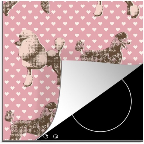 Inductie beschermer - Inductie Mat - Kookplaat beschermer - Hart - Poedel - Patroon - 78x78 cm - Afdekplaat inductie - Inductiebeschermer