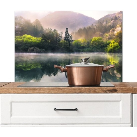 Spatscherm keuken 80x55 cm - Kookplaat achterwand - Natuur landschap - Meer bergen - Muurbeschermer hittebestendig - Spatwand fornuis - Hoogwaardig aluminium - Wanddecoratie landelijk industrieel