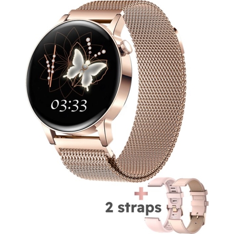 Bizoule Smartwatch ClassyPro - Smartwatch Dames & Heren Rosé-Goud - 1,3 HD Touchscreen - Stappenteller Horloge - Android en iOS