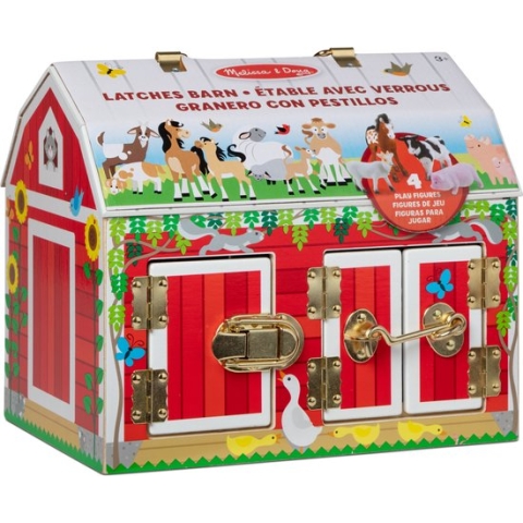Melissa & Doug Schuur vol sloten (ontwikkelingsspeelgoed, bevordert de fijne motoriek, beschilderde houten schuur, 26,5 cm H x 19 cm B x 25 cm L, geweldig cadeau voor meisjes en jongens - ideaal voor kinderen van 3, 4, 5 jaar en ouder)